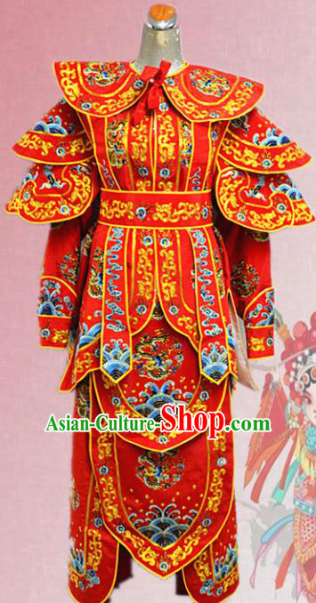 Chinese Traditional Peking Opera Swordsman Red Embroidered Costume Ancient Imperial Bodyguard Clothing for Men