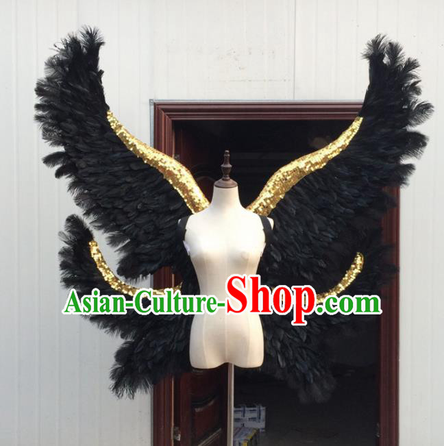 Professional Halloween Stage Show Black Feather Butterfly Angel Wings Brazilian Carnival Catwalks Prop for Women