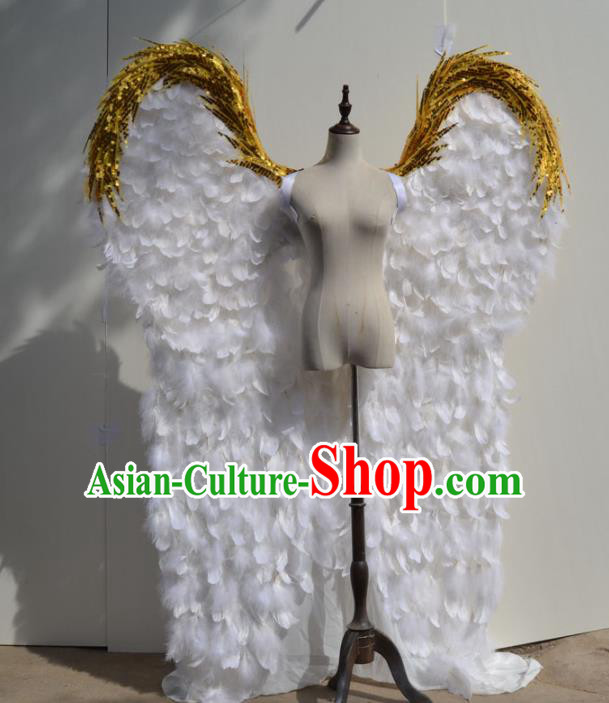 Professional Halloween Stage Show Golden Sequins Feather Angel Wings Brazilian Carnival Catwalks Prop for Women