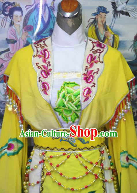 Chinese Traditional Peking Opera Queen Yellow Embroidered Dress Ancient Empress Costume for Women