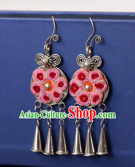 Chinese Traditional Miao Nationality Embroidered Earrings Handmade Ethnic Ear Accessories for Women