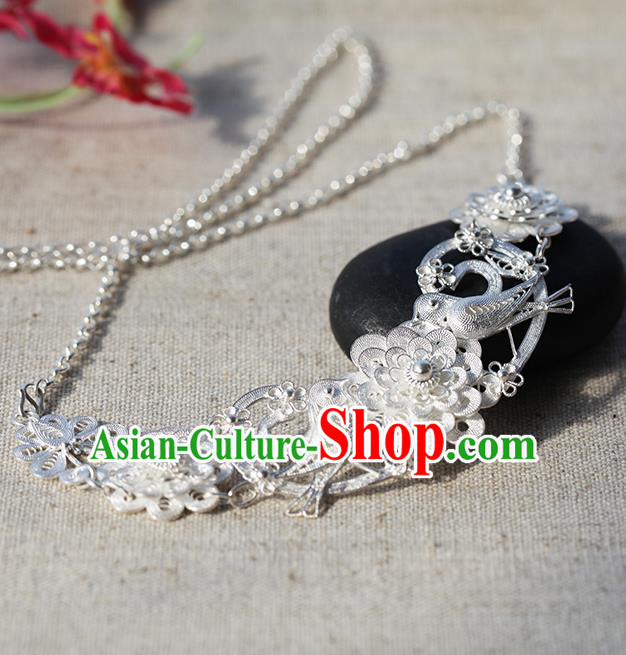 Chinese Traditional Miao Nationality Silver Carving Longevity Lock Handmade Ethnic Necklace Accessories for Women