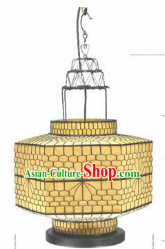 Chinese Traditional Handmade Iron Woven Yellow Ceiling Lantern New Year Palace Lamp