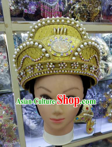 Chinese Traditional Peking Opera Golden Hat Handmade Ancient Emperor Headwear for Men