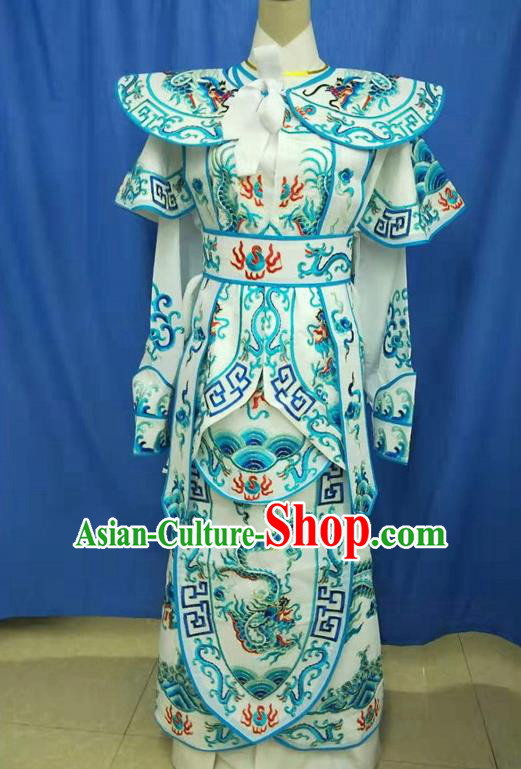 Chinese Traditional Peking Opera Takefu Blue Embroidered Kao Costume Handmade Ancient Swordsman Clothing for Men