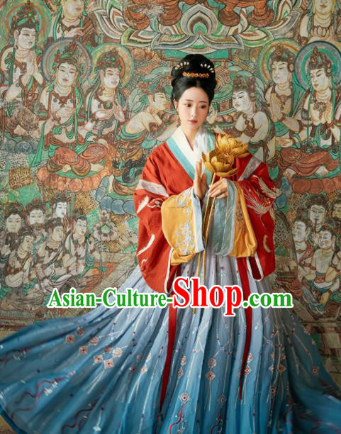 Chinese Ancient Drama Goddess Red Hanfu Dress Traditional Jin Dynasty Imperial Consort Embroidered Costumes for Women