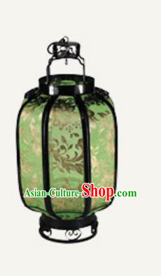 Chinese Traditional Handmade Printing Ombre Flowers Iron Light Green Palace Lantern New Year Ceiling Lamp