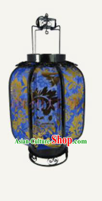 Chinese Traditional Handmade Printing Ombre Flowers Iron Royalblue Palace Lantern New Year Ceiling Lamp