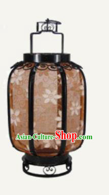 Chinese Classical Brown Gauze Palace Lantern Traditional Handmade New Year Ironwork Ceiling Lamp