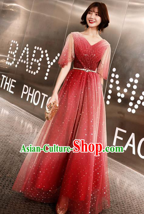 Top Grade Compere Red Veil Full Dress Annual Gala Stage Show Chorus Costume for Women