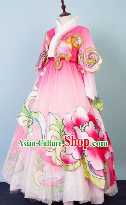 Chinese Traditional Korean Nationality Dance Pink Dress Ethnic Stage Show Costume for Women