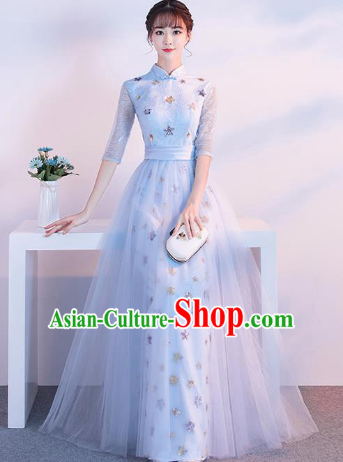 Top Grade Compere Light Blue Full Dress Annual Gala Stage Show Chorus Costume for Women