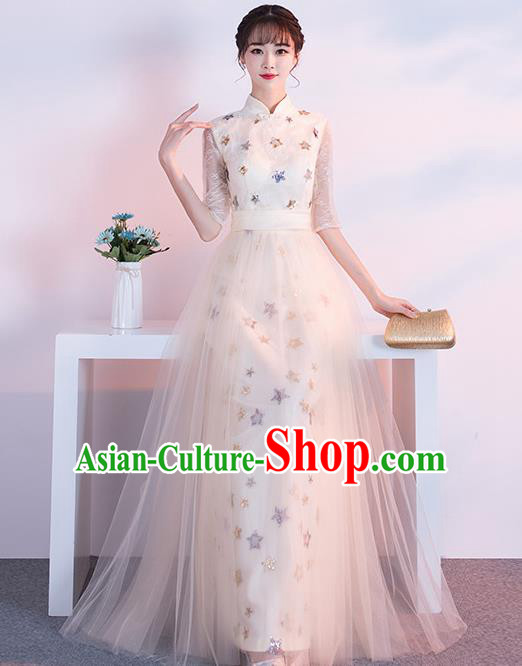 Top Grade Compere Beige Full Dress Annual Gala Stage Show Chorus Costume for Women