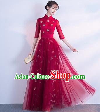 Top Grade Compere Wine Red Full Dress Annual Gala Stage Show Chorus Costume for Women