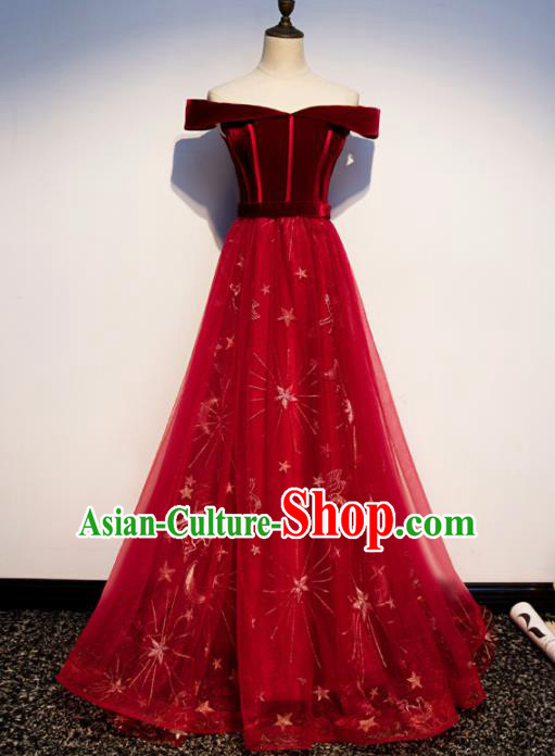 Top Grade Compere Red Velvet Full Dress Annual Gala Stage Show Chorus Costume for Women