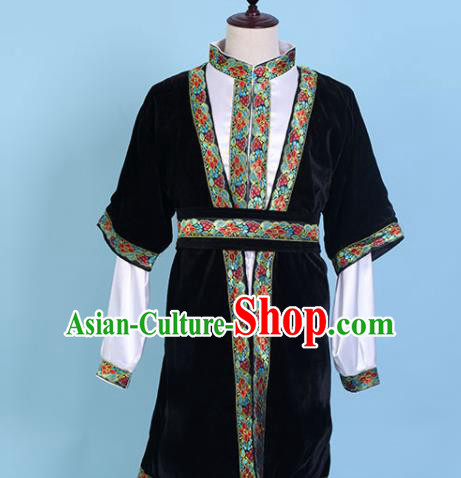 Chinese Traditional Kazak Nationality Embroidered Black Clothing Xinjiang Ethnic Folk Dance Costume for Men