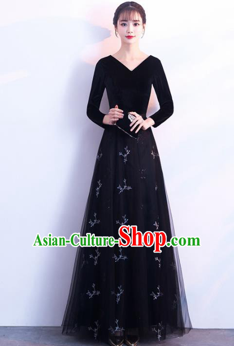 Top Grade Compere Black Veil Full Dress Annual Gala Stage Show Chorus Costume for Women