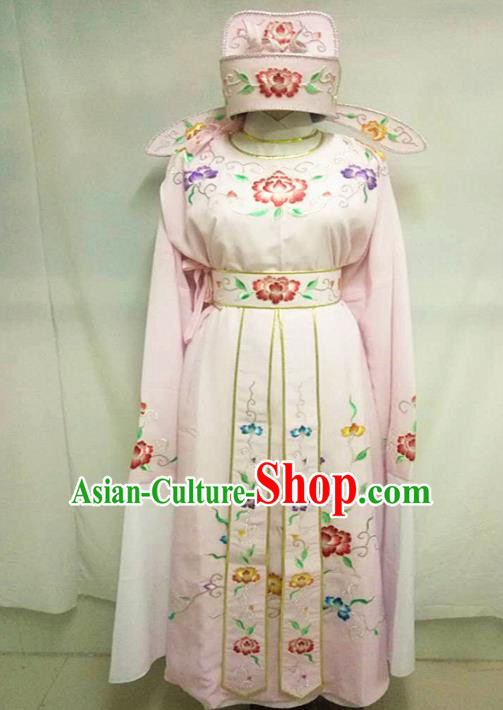 Chinese Traditional Peking Opera Scholar Embroidered Pink Costume Ancient Nobility Childe Clothing for Men