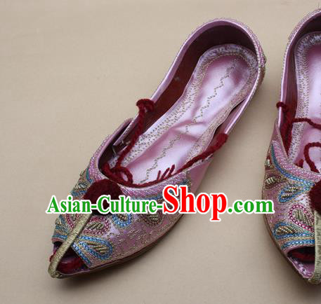 Asian India Traditional National Embroidered Pink Shoes Handmade Indian Folk Dance Shoes for Women