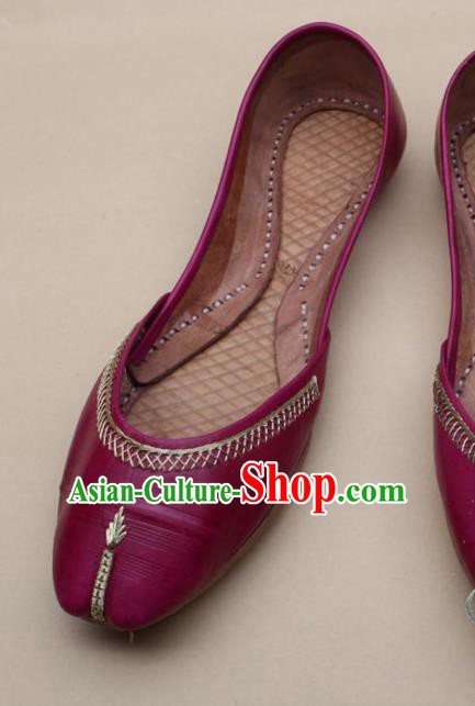 Asian Nepal National Handmade Rosy Leather Shoes Indian Traditional Folk Dance Shoes for Women