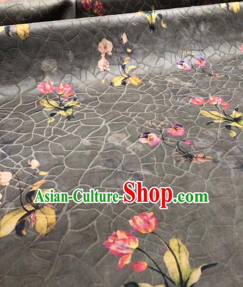 Asian Chinese Traditional Flowers Pattern Design Grey Gambiered Guangdong Gauze Fabric Silk Material