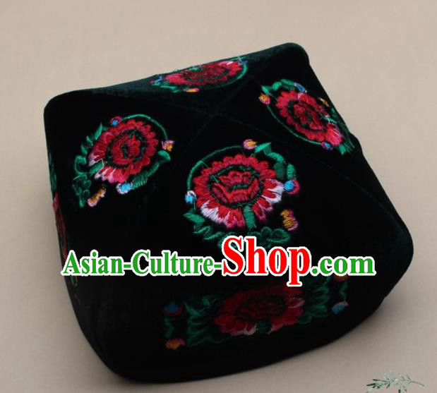 Chinese Traditional Uyghur Minority Dance Embroidered Red Flowers Hat Xinjiang Ethnic Headwear for Men