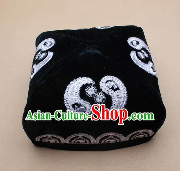 Chinese Traditional Uyghur Minority Dance Embroidered Atrovirens Velvet Hat Xinjiang Ethnic Headwear for Men