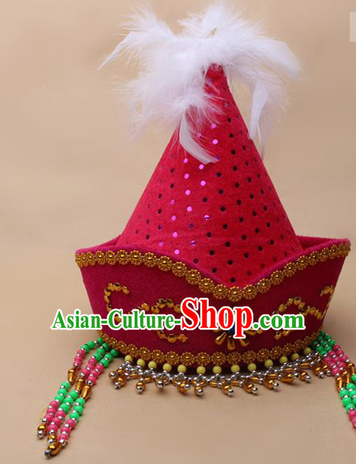 Handmade Chinese Traditional Mongol Minority Dance Rosy Hat Ethnic Nationality Headwear for Women