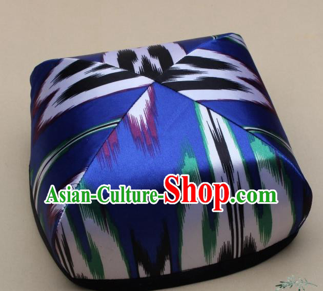 Handmade Chinese Traditional Uyghur Minority Dance Royalblue Hat Ethnic Nationality Headwear for Women