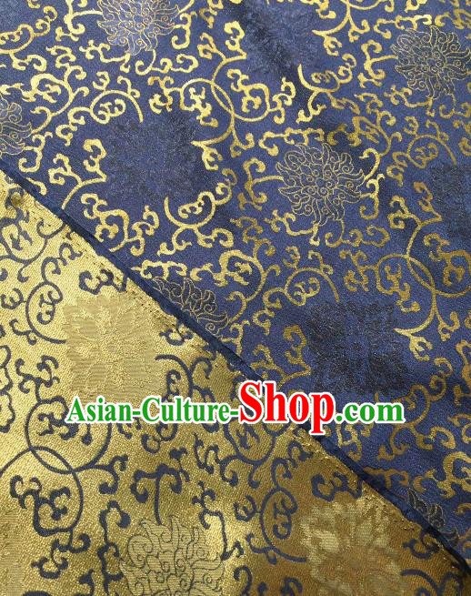 Asian Chinese Traditional Chrysanthemum Pattern Design Navy Gambiered Guangdong Gauze Fabric Silk Material