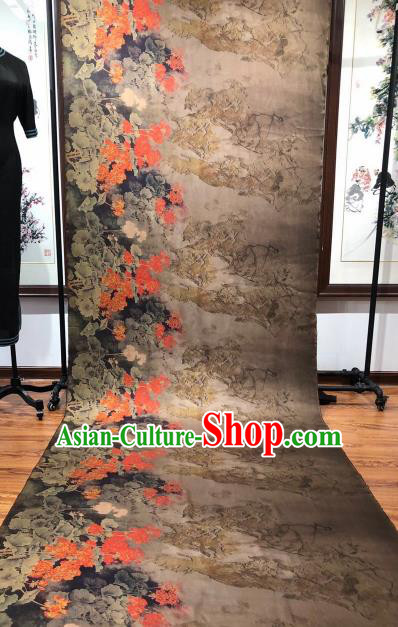 Asian Chinese Traditional Flowers Pattern Design Grey Gambiered Guangdong Gauze Fabric Silk Material