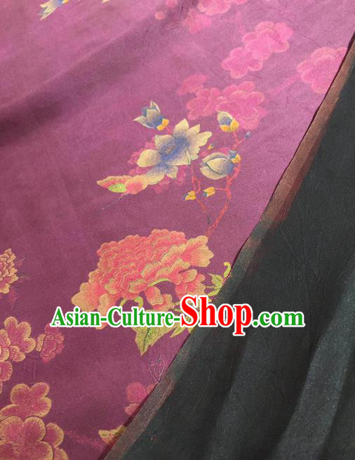 Asian Chinese Traditional Peony Plum Pattern Design Purple Gambiered Guangdong Gauze Fabric Silk Material