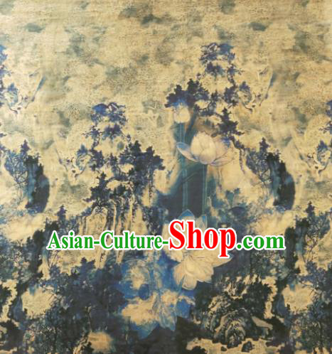 Asian Chinese Traditional Lotus Pattern Design Navy Gambiered Guangdong Gauze Fabric Silk Material