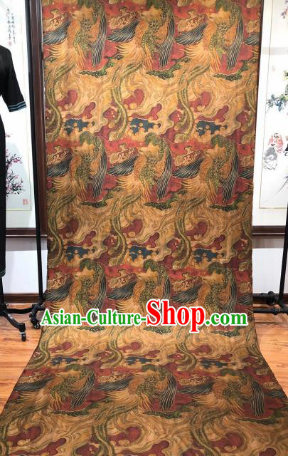 Asian Chinese Traditional Phoenix Pattern Design Purplish Red Gambiered Guangdong Gauze Fabric Silk Material