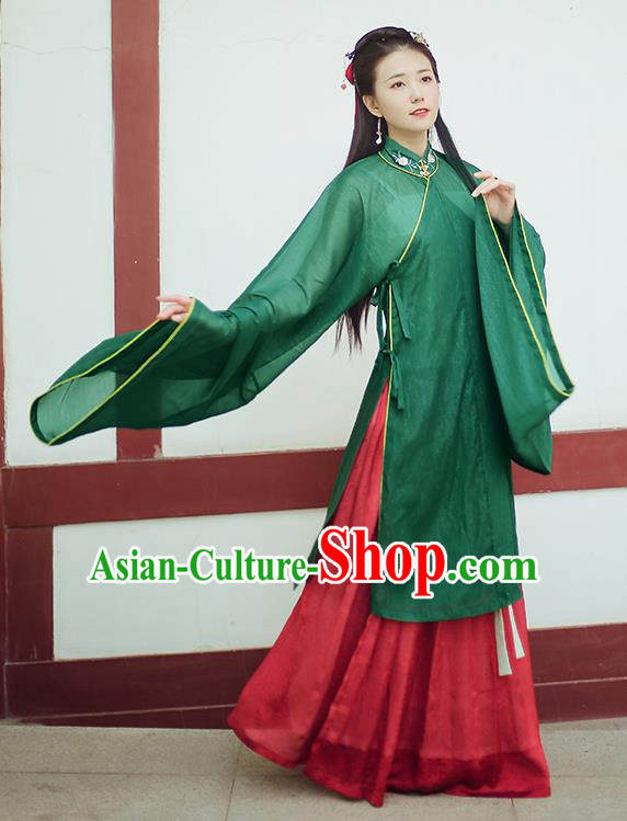 Chinese Ancient Drama Princess Green Blouse and Skirt Traditional Ming Dynasty Nobility Lady Costumes for Women