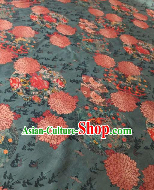 Asian Chinese Traditional Phoenix Chrysanthemum Pattern Design Green Gambiered Guangdong Gauze Fabric Silk Material