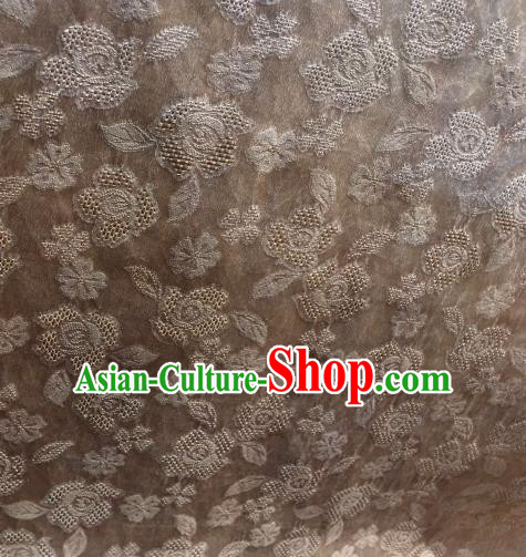 Asian Chinese Traditional Roses Pattern Design Khaki Gambiered Guangdong Gauze Fabric Silk Material