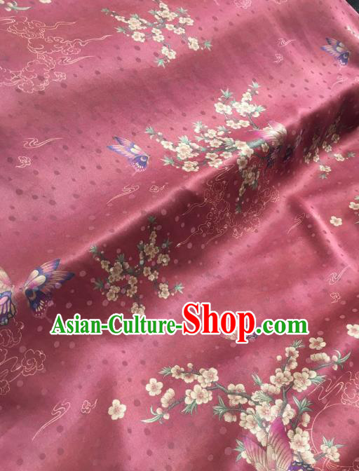 Asian Chinese Traditional Plum Blossom Pattern Design Red Gambiered Guangdong Gauze Fabric Silk Material