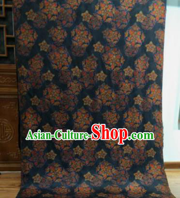 Asian Chinese Traditional Flowers Pattern Design Navy Gambiered Guangdong Gauze Fabric Silk Material