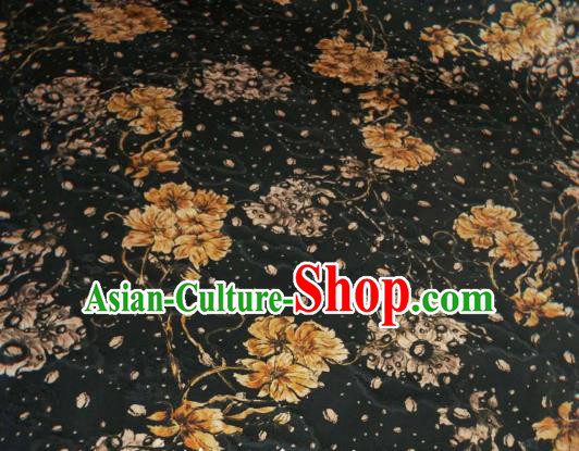 Asian Chinese Traditional Flowers Pattern Design Black Gambiered Guangdong Gauze Fabric Silk Material