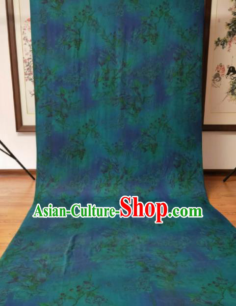 Asian Chinese Traditional Yulan Magnolia Pattern Design Blue Gambiered Guangdong Gauze Fabric Silk Material
