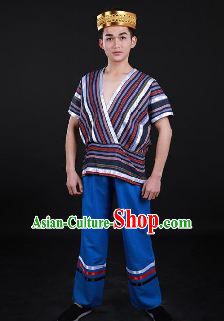 Chinese Traditional Derung Nationality Festival Outfits Ethnic Minority Folk Dance Stage Show Costume for Men