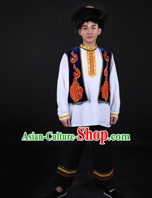 Chinese Traditional Tajik Nationality Festival Outfits Ethnic Minority Folk Dance Stage Show Costume for Men