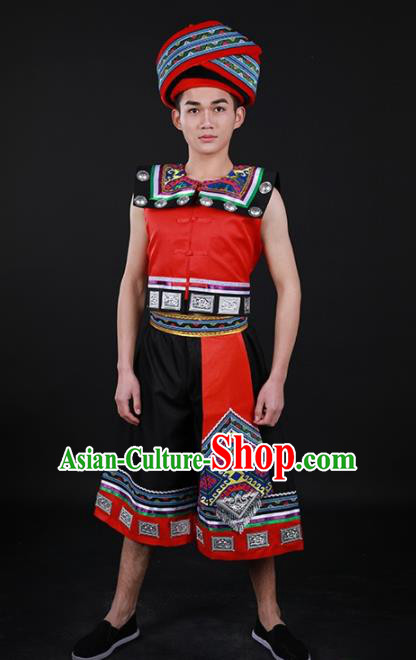 Chinese Traditional Luoba Nationality Festival Outfits Lhoba Ethnic Minority Folk Dance Stage Show Costume for Men