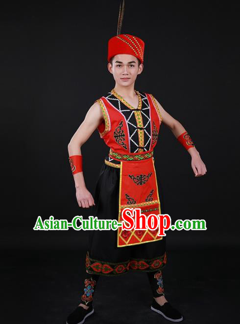 Chinese Traditional Gaoshan Nationality Festival Outfits Ethnic Minority Folk Dance Stage Show Costume for Men