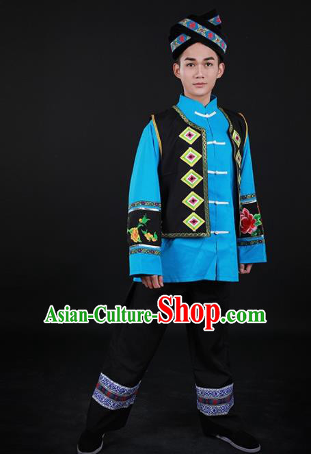 Chinese Traditional Mulao Nationality Festival Outfits Ethnic Minority Folk Dance Stage Show Costume for Men