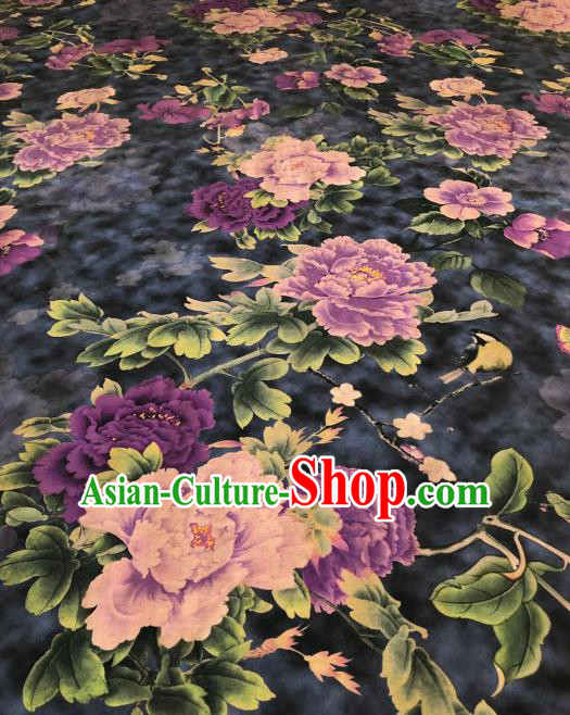 Asian Chinese Traditional Purple Peony Pattern Design Gambiered Guangdong Gauze Fabric Silk Material