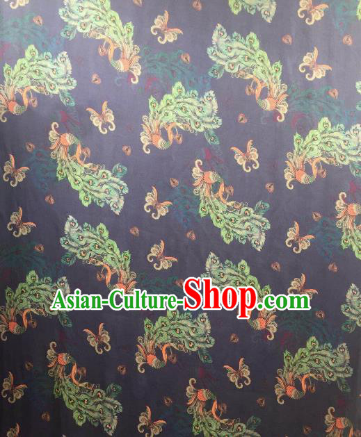 Asian Chinese Traditional Peacock Pattern Design Navy Gambiered Guangdong Gauze Fabric Silk Material