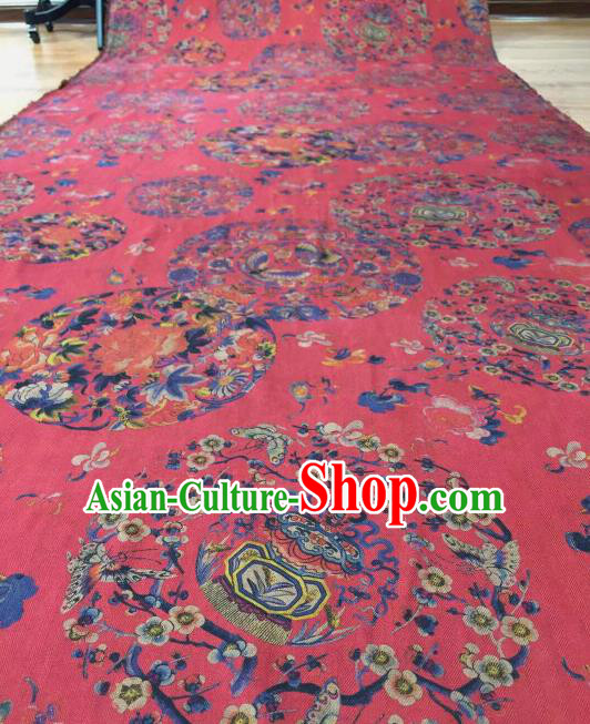 Asian Chinese Traditional Plum Blossom Pattern Design Rosy Gambiered Guangdong Gauze Fabric Silk Material