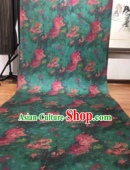 Asian Chinese Traditional Magnolia Pattern Design Green Gambiered Guangdong Gauze Fabric Silk Material